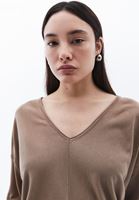 Women Beige V-neck Sweater