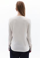 Women Beige Tshirt with Snap Fastener Detail