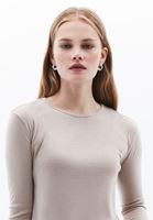 Women Beige Crew Neck Tshirt