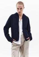 Women Navy Hooded Cardigan with Zipper Detail