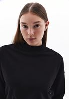 Women Black Turtle Neck Crop Sweatshirt