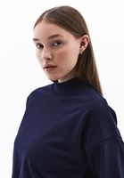 Women Navy Turtle Neck Crop Sweatshirt