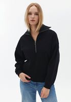 Bayan Siyah Fermuar Detaylı Sweatshirt