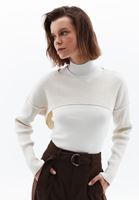 Women Cream Boat Neck Crop Sweater