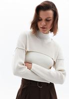 Women Cream Boat Neck Crop Sweater