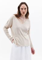 Women Beige V-Neck Knitwear Sweater