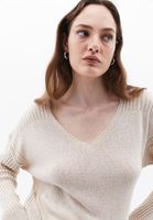 Women Beige V-Neck Knitwear Sweater