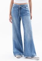 Women Blue Mid Rise Wide Leg Denim Pants