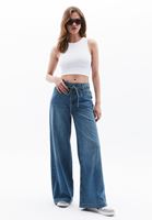 Women Blue Mid Rise Wide Leg Denim Pants