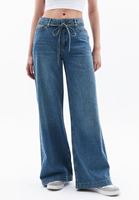 Women Blue Mid Rise Wide Leg Denim Pants