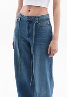 Women Blue Mid Rise Wide Leg Denim Pants