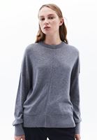 Women Grey Cashmere Blended Crew Neck Sweater