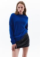 Women Blue Cashmere Blended Crew Neck Sweater