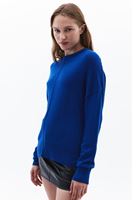 Women Blue Cashmere Blended Crew Neck Sweater