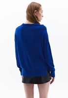 Women Blue Cashmere Blended Crew Neck Sweater