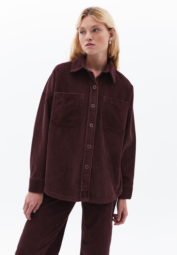 Women Bordeaux Oversize Corded Shirt