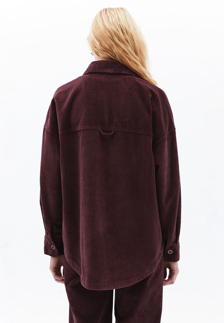 Women Bordeaux Oversize Corded Shirt