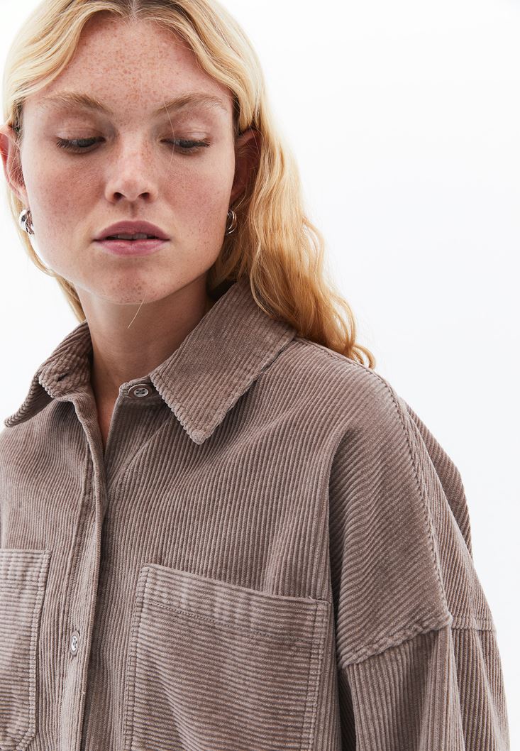 Women Brown Oversize Corded Shirt