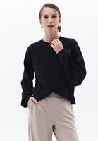 Bayan Siyah Kruvaze Detaylı Sweatshirt ( MODAL )