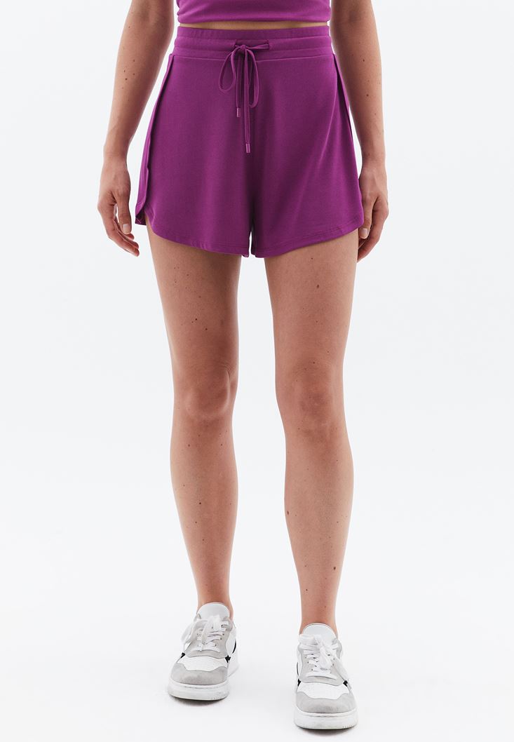 Women Purple High Rise Shorts with Drawstring Detail