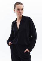 Women Black Polo Neck Sweatshirt