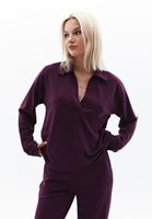 Women Purple Polo Neck Sweatshirt