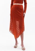 Women Orange High Rise Asymmetrical Cut Skirt