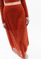 Women Orange High Rise Asymmetrical Cut Skirt