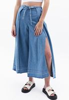 Women Blue High Rise Pants with Tie-up Detail