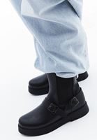 Women Black Boots with Buckle Detail