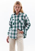 Women Green Oversize Plaid Shirt