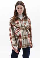 Women Brown Oversize Plaid Shirt