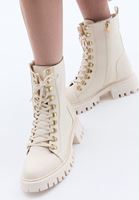 Women Beige Boots with Shoe Lace Detail