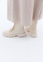 Women Beige Boots with Shoe Lace Detail