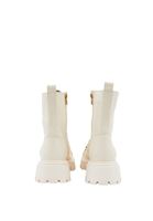 Women Beige Boots with Shoe Lace Detail