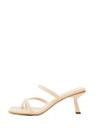 Women Beige Heeled Mules with Strap Detail