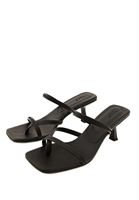 Women Black Heeled Mules with Strap Detail