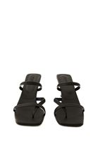 Women Black Heeled Mules with Strap Detail