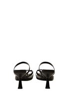 Women Black Heeled Mules with Strap Detail