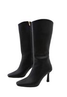 Women Black Heeled Knee High Boots