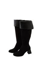 Women Black Suede Knee High Boots