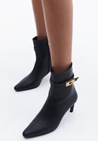 Women Black High Heeled Boots with Buckle Detail