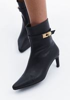 Women Black High Heeled Boots with Buckle Detail