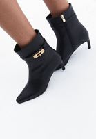 Women Black High Heeled Boots with Buckle Detail