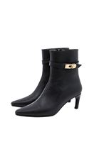 Women Black High Heeled Boots with Buckle Detail