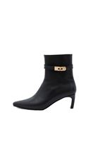 Women Black High Heeled Boots with Buckle Detail