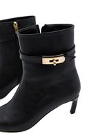 Women Black High Heeled Boots with Buckle Detail