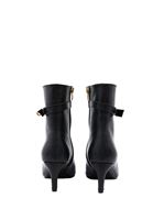 Women Black High Heeled Boots with Buckle Detail