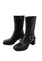 Women Black Heeled Boots with Buckle Detail