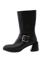 Women Black Heeled Boots with Buckle Detail